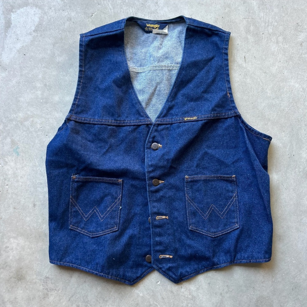 Vintage Wrangler Denim Vest Mens XL Dark Wash Cotton Western Made in USA 74175NV